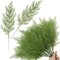 50 Pcs Artificial Pine Branches, Fake Christmas Greenery 13.7inch Faux Pine Tree Branches Plastic Evergreen Branches Ceder Pine Stems Decorations Garland DIY Door Wreath