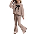 thumbnail image 4 of Girls 2 Piece Pants Set Bow Print Casual Girl Clothes Girls 2 Piece Outfits Size 2t Long Sleeve Sweatshirt with Flare Leg Pants(Size 8-9 Years,Khaki), 4 of 4