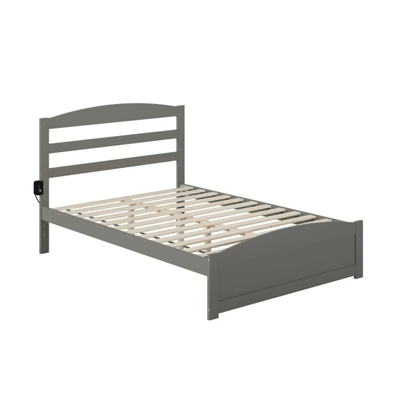 AFI Warren Solid Wood Full Bed with Footboard and USB Charging Station in Gray