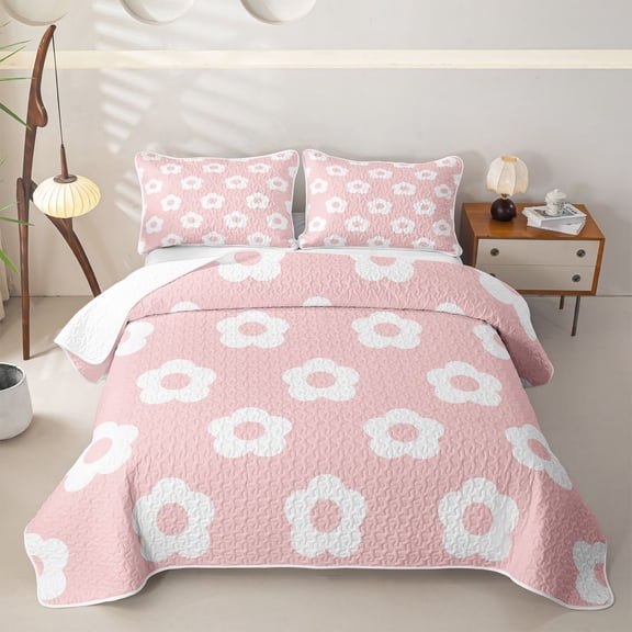 Erosebridal Cute Flower Daisy Twin Quilt Set for Girls, Plain Floral Groovy Twin Coverlet Set, 2pcs