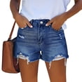 thumbnail image 2 of Womens Mid Rise Stretchy Cut Off Denim Shorts Distressed Ripped Jean Shorts Blue 2XL, 2 of 6