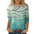 thumbnail image 1 of WEAIXIMIUNG T-Shirt Décontracté pour Femmes, Col Rond, Manches Trois-Quarts, Motif Dégradé, Printemps et Été, 1 of 4