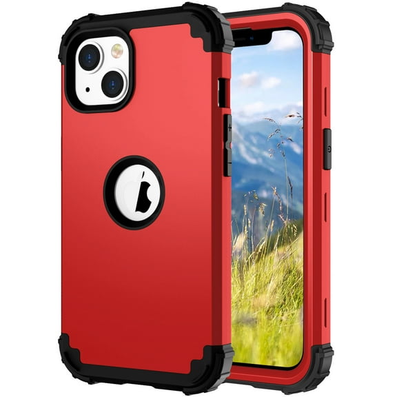 iPhone 14 Case, iPhone 14 Rugged Cover, Silicone   Hard PC Military Grade Heavy Duty Shock Proof Corner Protection Dual-Layer Protection Phone Case Cover for Apple iPhone 14 6.1" 2022, Red