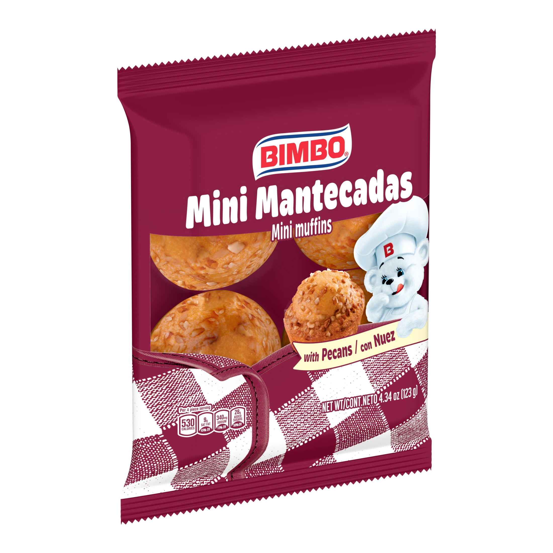 Bimbo Mini Mantecadas con Nuez Muffins, 4 Count, Pecan Mini Muffins, 4.34 oz Bag
