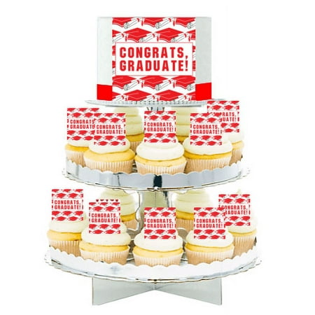 Congrats Graduation Edible Photo Toppers & Edible Cupcake Decoration Kit - REd