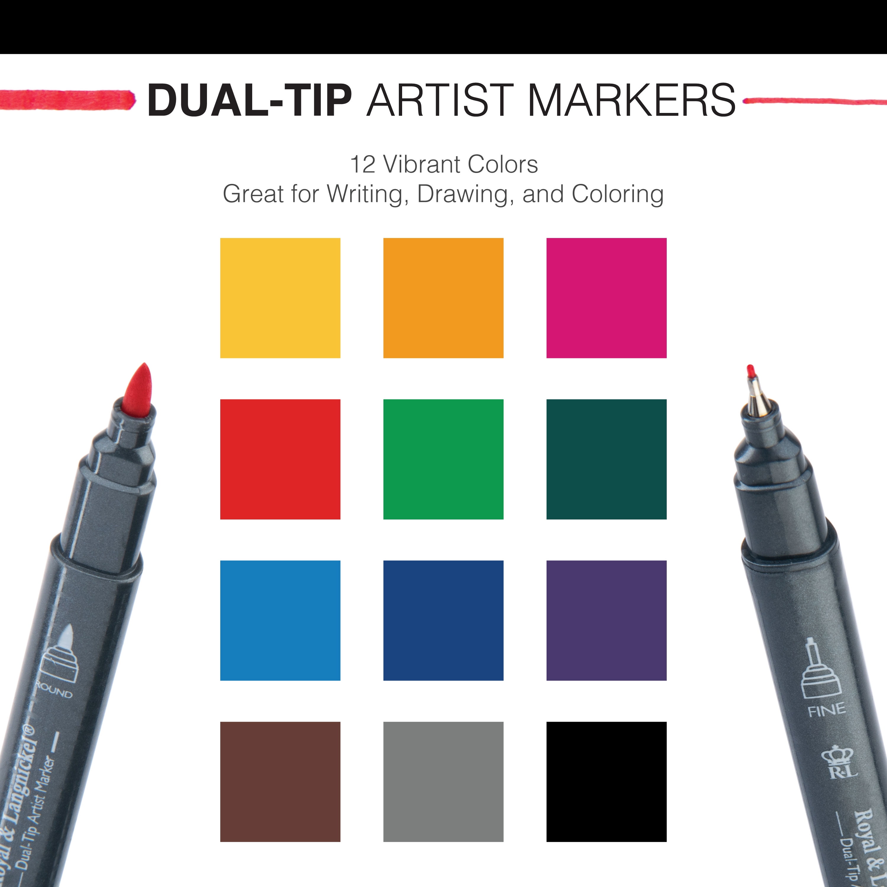 Royal & langnickel azure box 12+1 blendable artists dual tip markers –  basic