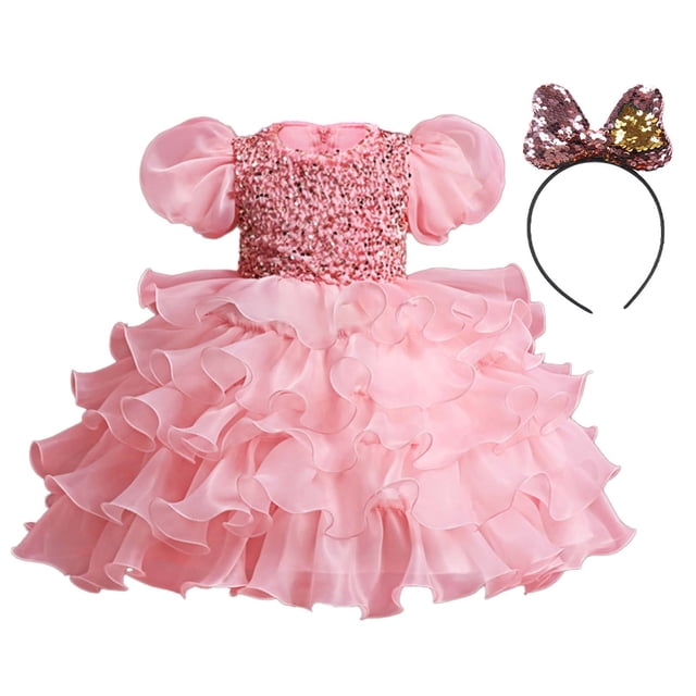 NiSHUIHAN Robe d'Été pour Filles Robe pour Enfants Robe Sans Manches pour Filles Robe Princesse Robe en Sequins Robe Tuftée Roses 9-10 Ans