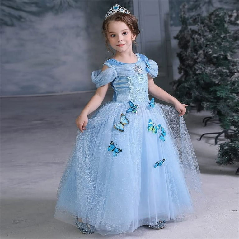 Jurebecia Cinderella Dress for Girls Kids Princess Dress up Butterfly Toddler Birthday Party Costume