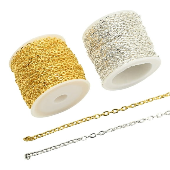 60 feet Metal Iron urb link Chains, 3mm Bulk Jewelry & DIY Craft Chains, Silver & Gold Color for Handmade Accessories