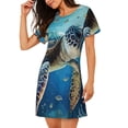 thumbnail image 2 of Balery Watercolor Turtle Camisón de manga corta con cuello redondo para mujer, cómodo y elegante., 2 of 6