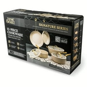 Thyme & Table 12-Piece Ceramic Non-Stick Signature Ribbed Cookware Set, Non-Toxic Pots and Pans Set - Taupe