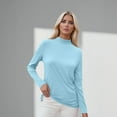 thumbnail image 3 of Mock Neck Tops for Women Basic Long Sleeve Layering Shirts Dressy Casual Loose Lightweight Turtleneck Tops Sky Blue S, 3 of 4