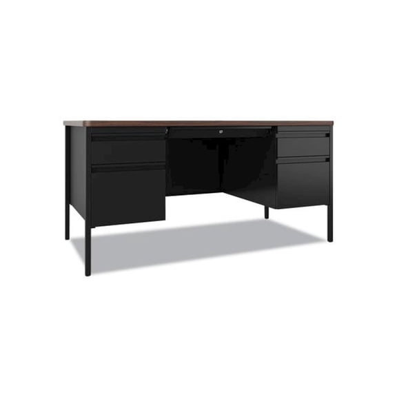 Hirsh 30x60 Double Pedestal Metal Desk with T Top Black/Walnut