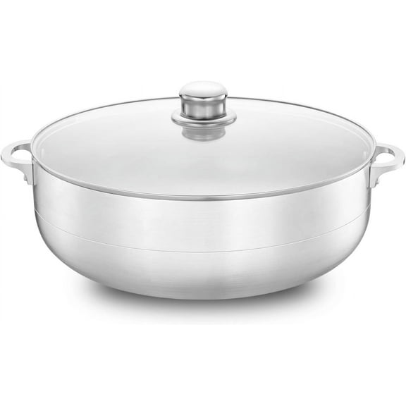Nonstick Aluminum Hot Pot Caldero with Glass Lid & Riveted Handle, Durable Cookware for Large Serving of Stew & Rice 13 Quart Easy Clean, Silver