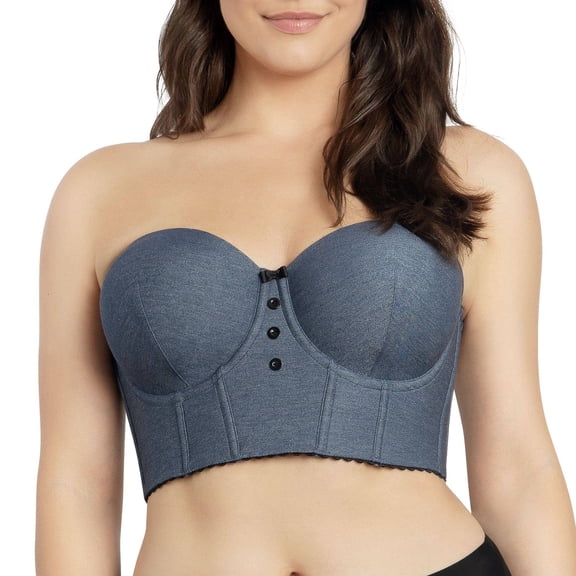 Parfait Dolly Denim Longline Strapless Bustier, Dark Blue Denim, M Plus