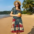 thumbnail image 4 of Fotbe Robe Vintage Drapeau Américain Motif Éléphant Décontractée Mode Femme Manches Courtes Robe Maxi Robe T-Shirt Rayée Longue à Blocs de Couleur, 4 of 6