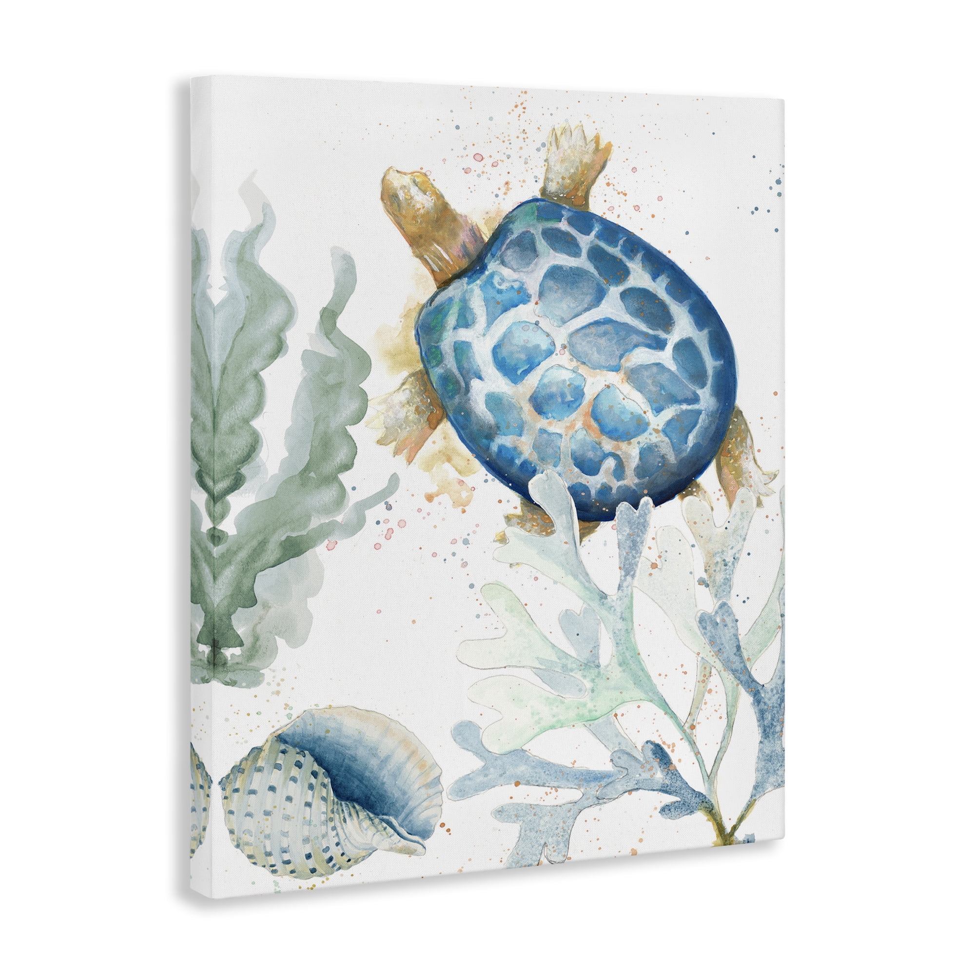 Stupell Industries Speckled Turtle & Coral Animals & Insects Painting Gallery Wrapped Canvas Art Print Wall Art, 30 x 40