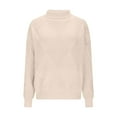 thumbnail image 4 of Zedker Casual Solid Color High Neck Long Sleeve Ribber Knitted Sweaters for Women, Comfy Elastic Cuffs Loose Pullover Tops for Fall and Winter,Beige,L, 4 of 6