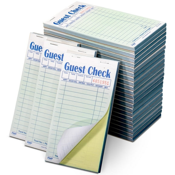 FMP Brands Double Part Guest Check Pads for Restaurants, Server Note Pads Total 250 Sheets (5 Pads), Perforated 2 Part Carbonless Copy Check Book for Bars, Cafes and Restaurant Orders