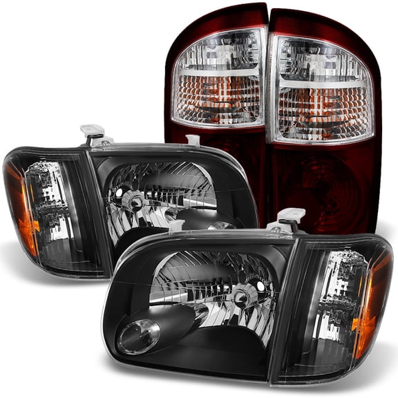 AKKON - For 2005 Toyota Tundra Double | Crew Cab Black Headlights Repalcement Pair   Dark Red Tail Lights Pair