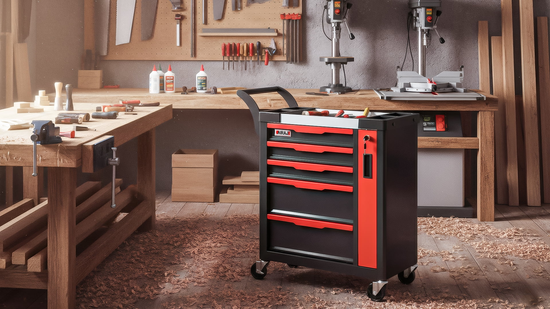 5-Drawer Rolling Tool Chest with Lock, Large Mobile Tool Cart & Cabinet for Garage Workshop Storage,Tool Box Red
