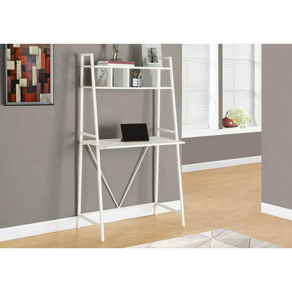 Monarch Specialties Bureau, Bureau À Domicile, Ordinateur Portable, Penché, Étagères De Rangement, Travail, Métal, Stratifié, Blanc, Contemporain, Moderne