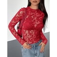 thumbnail image 7 of BTFBM Mesh Long Sleeve Tops for Women Lace Sheer Tight See Through Crew Neck Spring Fall Party Club Outfits, 7 of 7