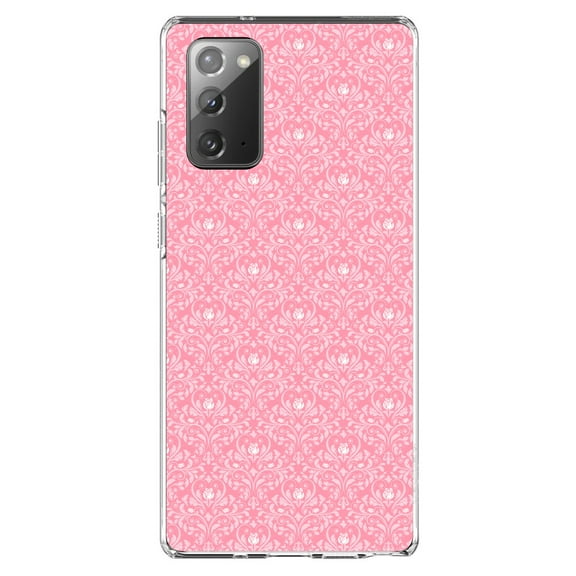 DistinctInk Clear Shockproof Hybrid Case for Samsung Galaxy Note 20 (6.7" Screen) - TPU Bumper, Acrylic Back, Tempered Glass Screen Protector - Pink & White Rose Pattern
