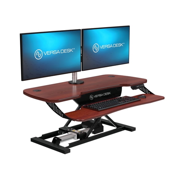 VERSADESK PowerPro™ Elite Electric Standing Desk Converter, Cherry Wood Desktop – App Controlled, Height Adjustable, USB Hub Keyboard Tray | 48" x 24"
