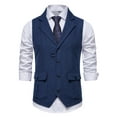 thumbnail image 2 of Tweed Slim Fit Suit Vest for Men Formal Herringbone Groom Vest Tailored Collar Business Waistcoat British Western Classic Vests with Pockets, 2 of 6