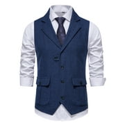 Tweed Slim Fit Suit Vest for Men Formal Herringbone Groom Vest Tailored Collar Business Waistcoat British Western Classic Vests with Pockets