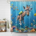 thumbnail image 2 of Shower Curtain Diving Giraffe Bathroom Curtains with Hooks, Waterproof Fabric Funny Animal Fish Coral Ocean Seafloor Bath Shower Curtains Set for Bathroom Bathtubs Decor 72x72 Inch, 2 of 9