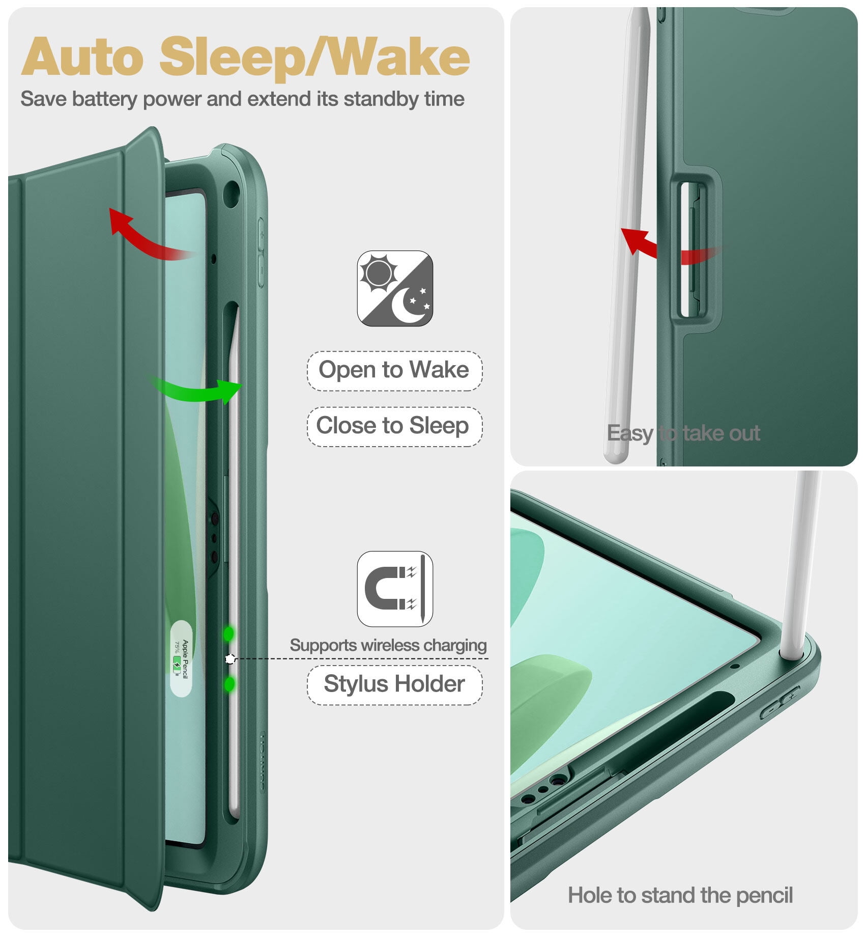 Suritch Case for iPad A16 11th Gen 11 inch 2025/iPad 10th Gen 10.9 inch with Screen Protector and Pencil Holder Tri-fold Stand Auto Wake/Sleep, Green