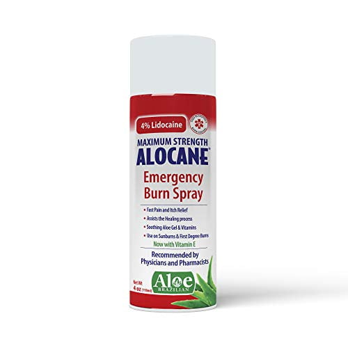 ALOCANE Emergency Burn Spray, 4 Lidocaine Max Strength Fast Pain Itch