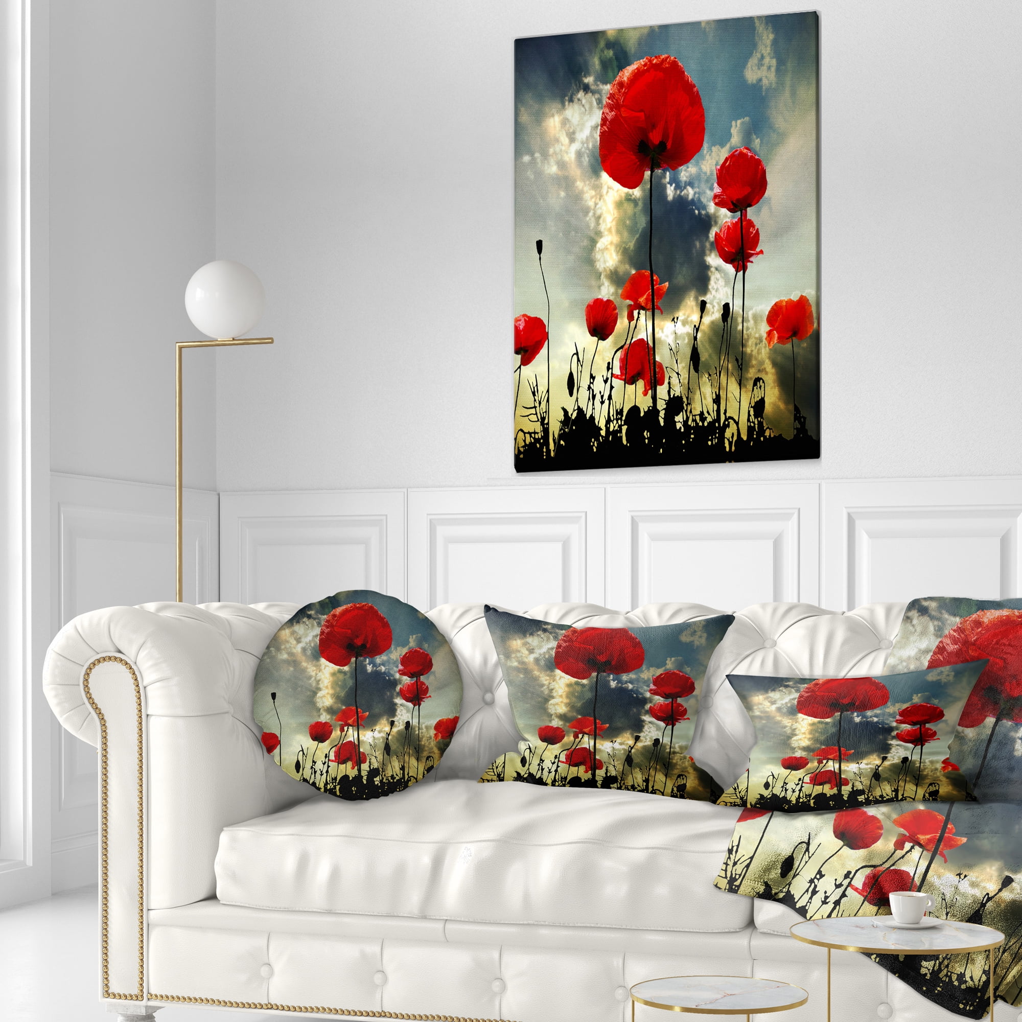 Designart Poppies on Thunderstorm Background - Floral Throw Pillow - 12x20