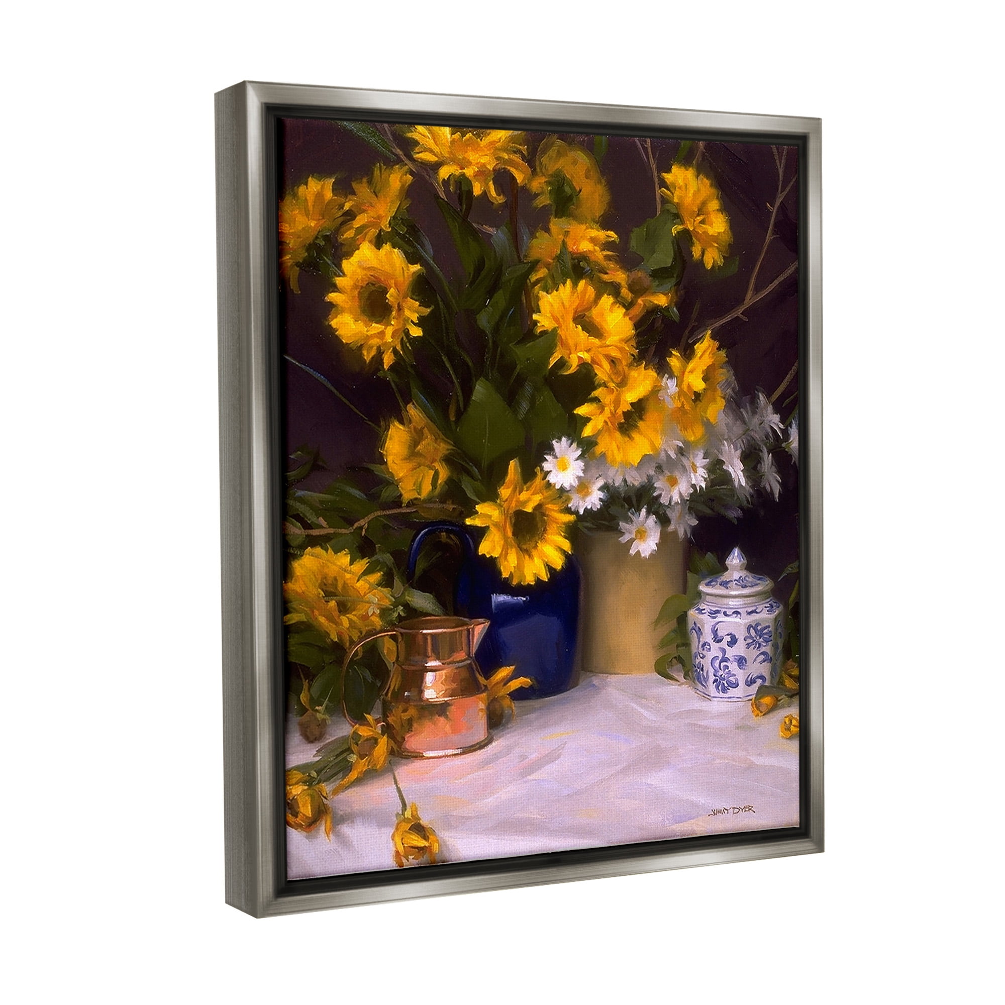 Stupell Industries Classic Floral Still Life Botanical & Floral Painting Gray Floater Framed Canvas Art Print Wall Art, 25 x 31