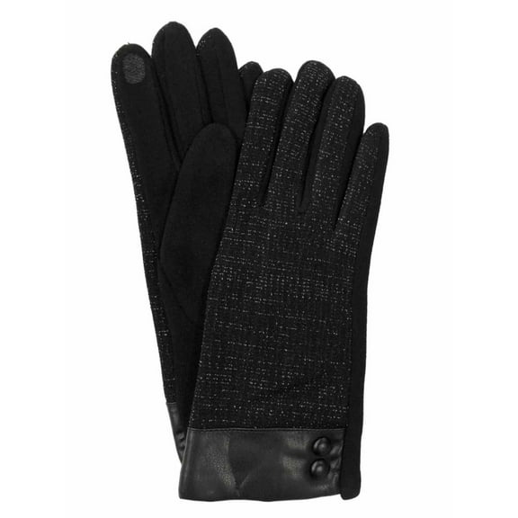 Womens Black & Silver Sparkle Button Stretch Fit Text & Tech Touchscreen Gloves