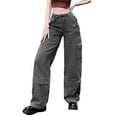 thumbnail image 5 of KOMOO Women Loose Straight Jeans Multi-pockets High Waist Denim Pants Vintage Loose Cargo Trousers, 5 of 7