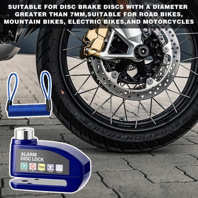 Motorcycle Disc Brake Lock with 110dB Alarm Waterproof Anti-Theft Bike Security 7mm Pin for Scooter E-Bike Road Bicycle Yellow
