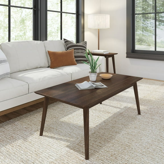 Plank Beam Solid Wood 48" Mid Century Modern Coffee Tables for Living Room, Walnut