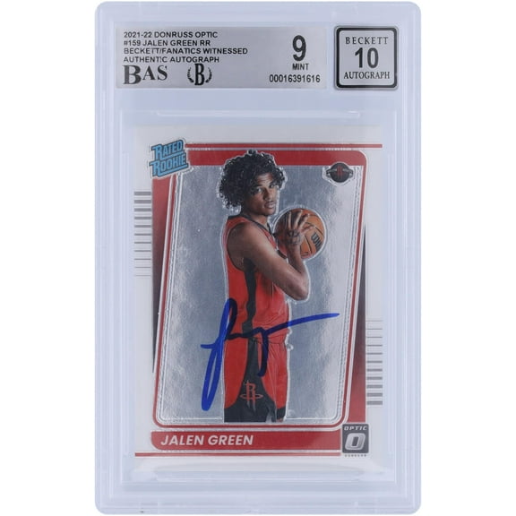 Jalen Green Houston Rockets Autographed 2021-22 Panini Donruss Optic Rated Rookie #159 Beckett Fanatics Witnessed Authenticated 9/10 Rookie Card - Fanatics Authentic Certified