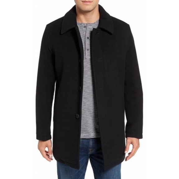 Cole Haan NEW Deep Black Mens Size Large L Solid Collared Coat Wool