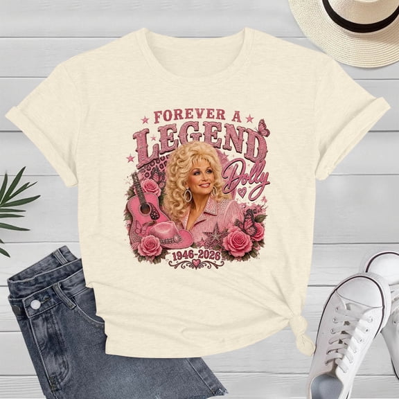 VNKIDY Womens Vintage Dolly Shirt Short Sleeve Parton Memorial T-Shirts Country Legend Graphic Tees Retro Country Music Festival Fashionable Tops For Women,Size L
