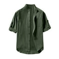 thumbnail image 4 of Inglocry Men Linen Shirt Button Down Long Sleeve Cotton Beach Band Collar Casual Summer Shirts Army Green XL, 4 of 4