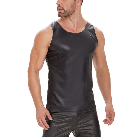 Men Shiny Leather Tank Top, Soft Matte Leather, Male Leather Casual Vest