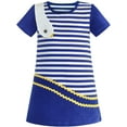 thumbnail image 1 of Girls Dress Cotton Navy Blue Stripe Bird Embroidered 4 Years, 1 of 6