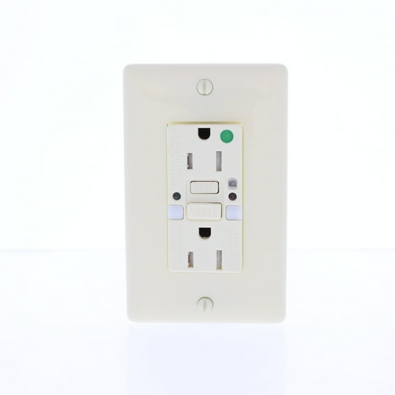 Hubbell GFTRST82ALNL 15A Almond Indoor 5-20R Autoguard Self-Test GFCI Nightlight Tamper Resistant Outlet