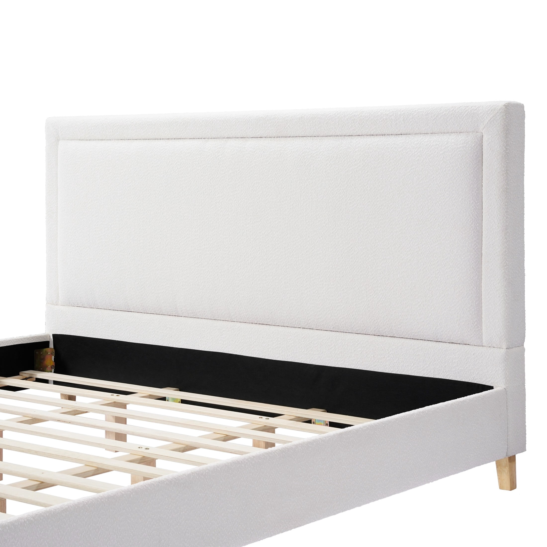 Christopher Knight Home King Boucle Upholstered Platform Bed with Thick Padded Headboard, Ivory