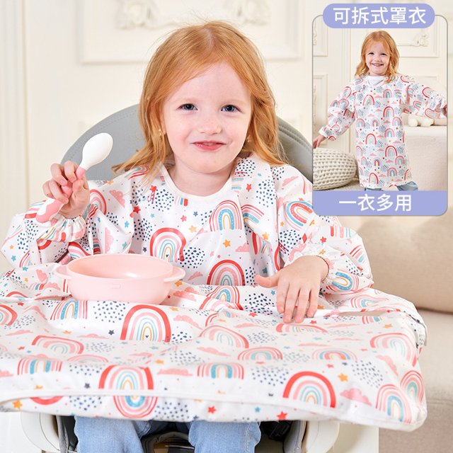 Babero de alimentación 2 en 1 para bebés, niños y niñas, delantal con babero impermeable de 8M-5Y, bata con cubierta de mesa, babero de cobertura completa sin desorden para niños
