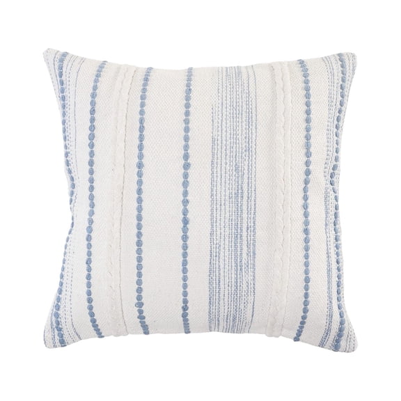 Laddha Home Designs 20" White and Light Blue Striped Square Throw Pillow